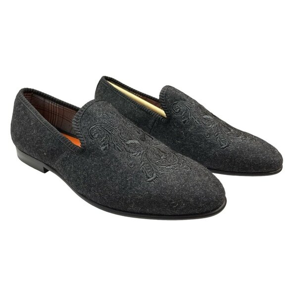 Tallia Loafers Mens 8.5 Enrico Crest Dark Grey Velvet Slip On‎ Smoking Slipper - Picture 1 of 8